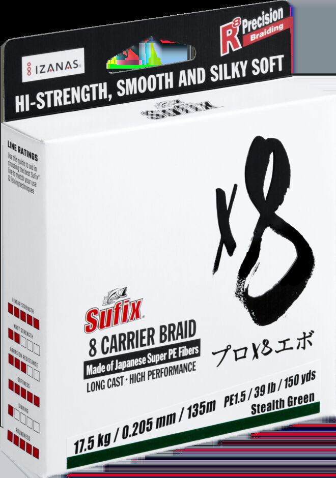 Sufix x8 Stealth Green 0.20mm 17.5kg